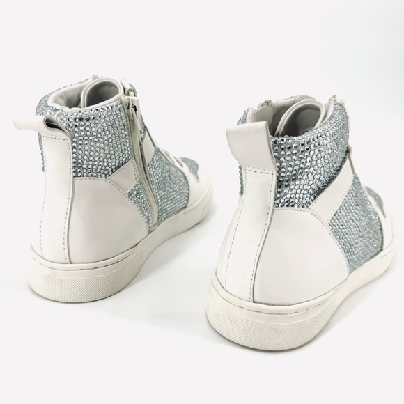 NWOB Steve Madden Rhea Glass Rhinestone Flocked Leather High Top Sneakers - Picture 6 of 14